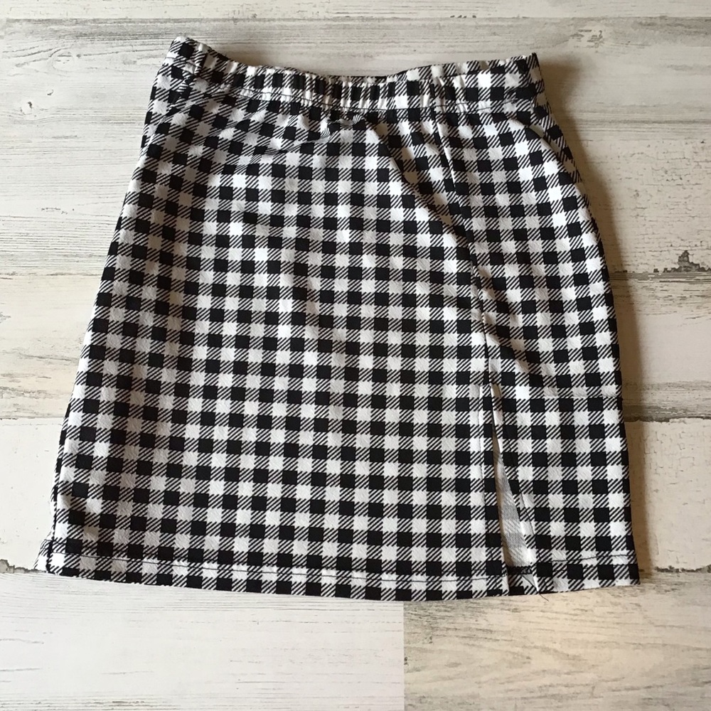 Shein Black And White Gingham Stretchy Skirt